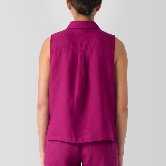 Eileen Fisher - Organic Handkerchief Linen Sleeveless Shirt - Color: Sangria - Picture 3 of 4